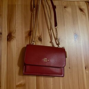 Coach bright red  Leather Crossbody Bag with Gold Chain size small